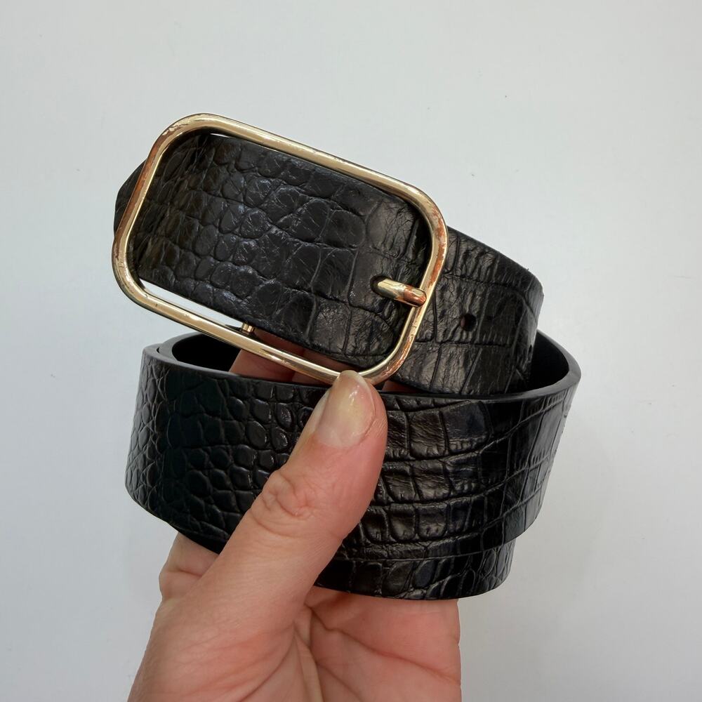 White House Black Market Black Leather Belt Small